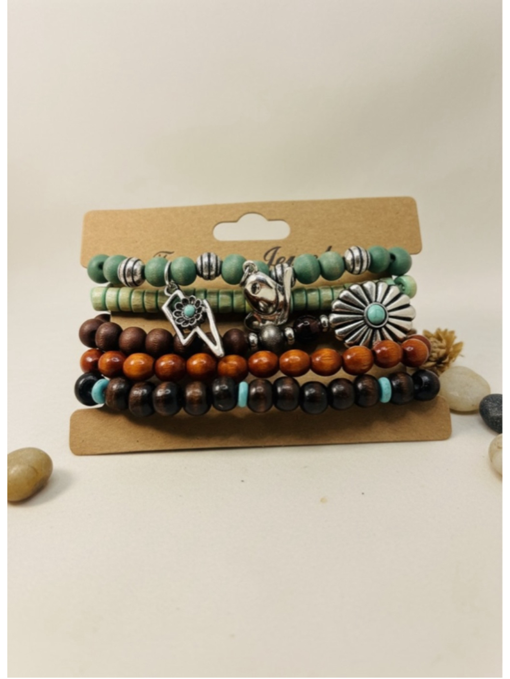 Western Boho Stretch Bracelet Stack Set Turquoise Beaded Charm Bracelets New